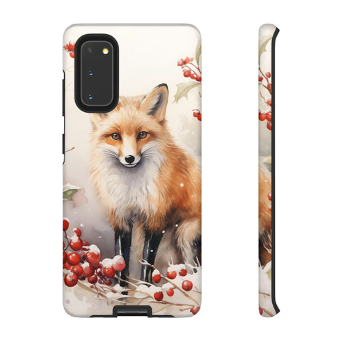 Christmas Fox in a Wreath of Red Berries - Impact Resistant Phone Case Samsung Galaxy S20 Matte